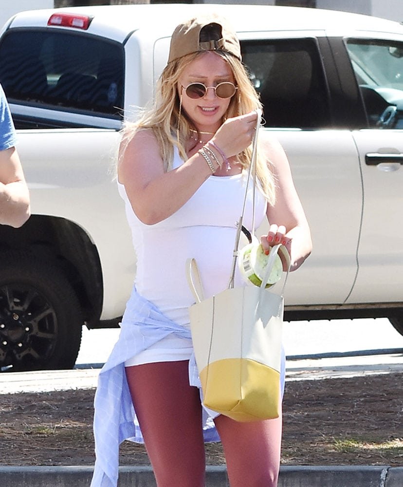 Reference image illustrating Hilary Duff’s Go-To Summer Bag: The Céline Small Cabas Tote in Bicolor