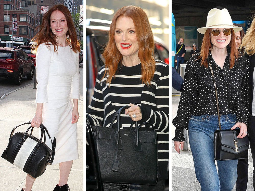 Reference image illustrating Julianne Moore’s Designer Bag Collection: Céline, Givenchy, Louis Vuitton & More