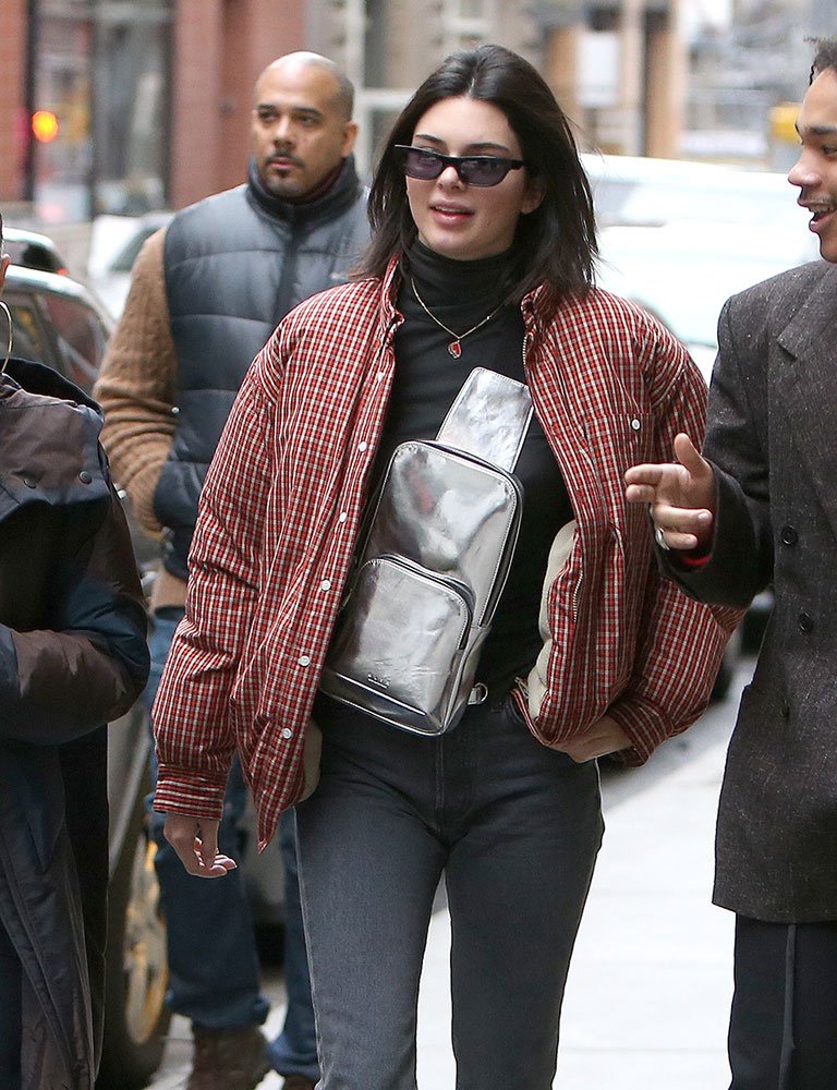 Reference image illustrating Kendall Jenner’s Unexpected Handbag Choices: From Backwards Backpacks to Belt Loop Bags