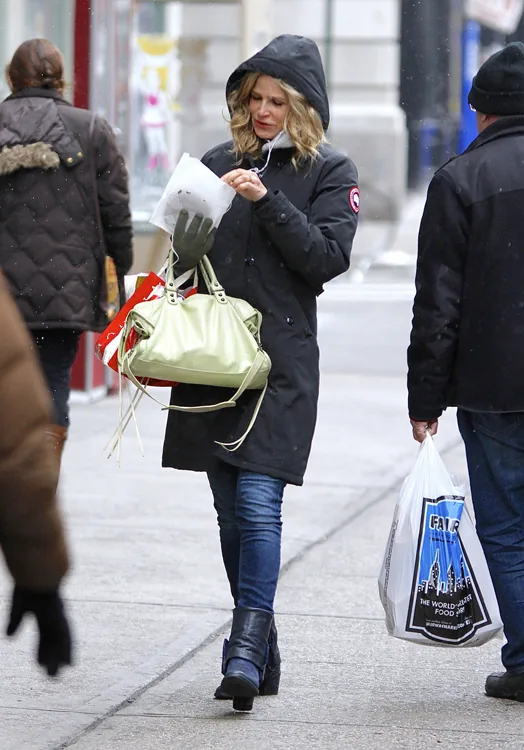 Reference image illustrating Kyra Sedgwick does some shopping with Balenciaga on her arm