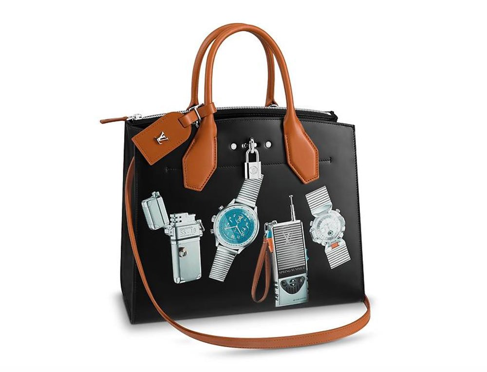 Reference image illustrating Louis Vuitton Pre-Fall 2018 Bags Feature Whimsical Watch and Lighter Illustrations