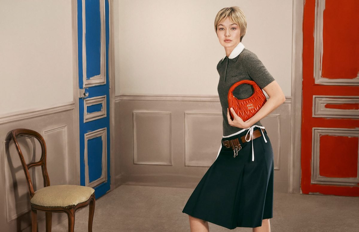 Reference image illustrating Miu Miu Matelassé Spring 2026: New Mango Green and Wave Blue Colors Refresh the Wander and Arcadie Bags