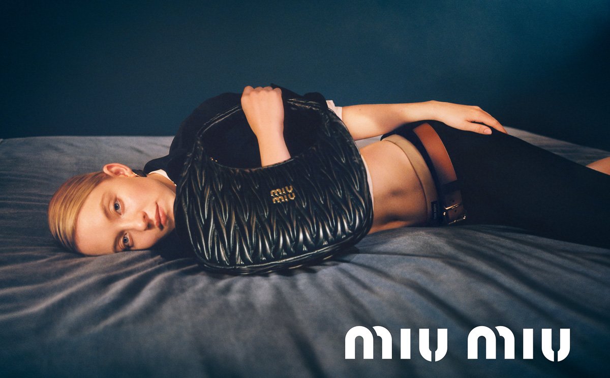 Reference image illustrating Miu Miu Miu Wander Bag in Matelassé Leather: Sydney Sweeney Fronts the New Campaign
