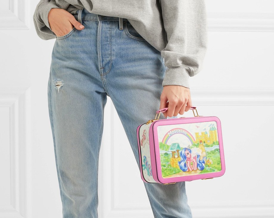 Reference image illustrating Moschino My Little Pony Lunchbox Bag: A Nostalgic Leather Collectible from the Spring 2018 Capsule