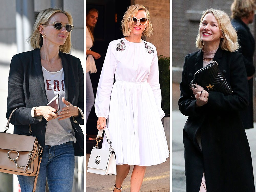 Reference image illustrating Naomi Watts’ Designer Bag Collection: Compact Neutrals for Work and Weekend
