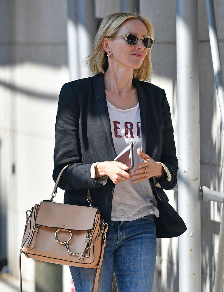 Reference image illustrating Naomi Watts’ Designer Bag Collection: Compact Neutrals for Work and Weekend