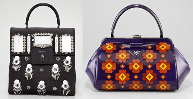 Reference image illustrating Prada Fall 2012 Handbag Collection: Embellished Totes, Jeweled Clutches & Floral Appliques