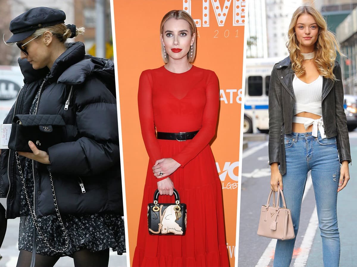 Reference image illustrating Pre-Fall 2019 Street Style: Prada and Versace Bags Celebrities Are Carrying in NYC