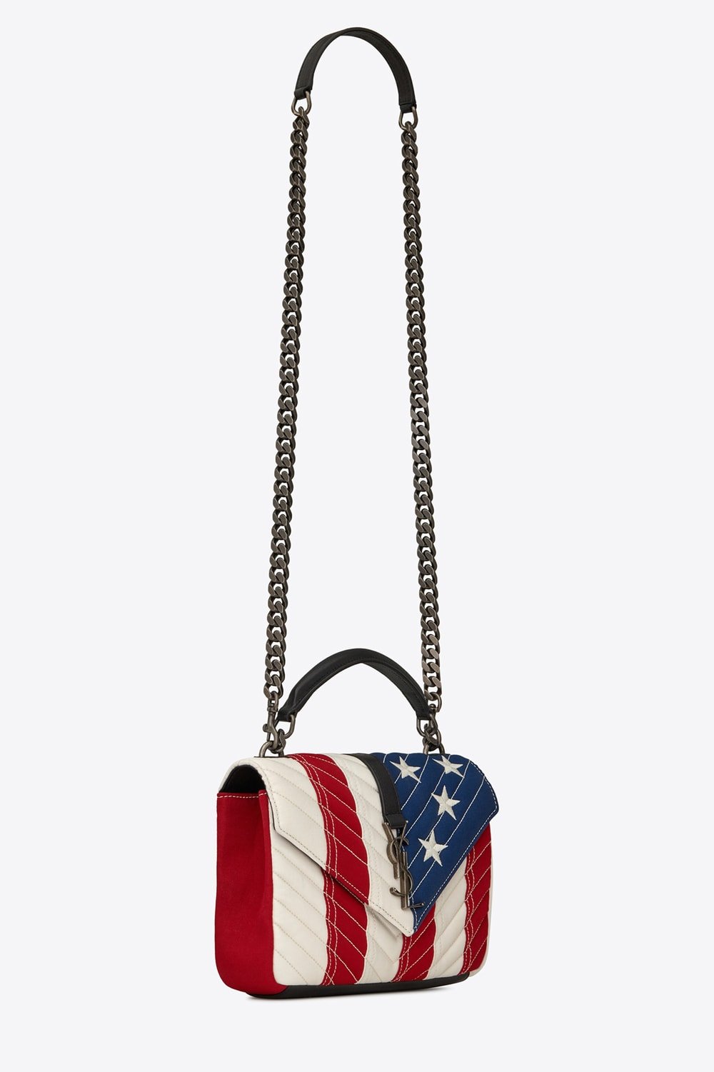 Reference image illustrating Saint Laurent’s Americana Collection: The Kate and College Bags Reimagined with Patriotic Flair