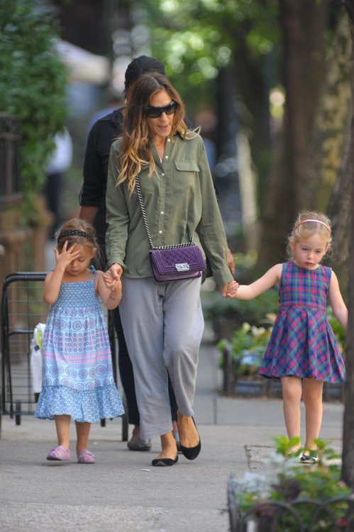 Reference image illustrating Sarah Jessica Parker’s Purple Velvet Chanel Boy Bag: A Fall 2012 Runway Icon Spotted in the West Village