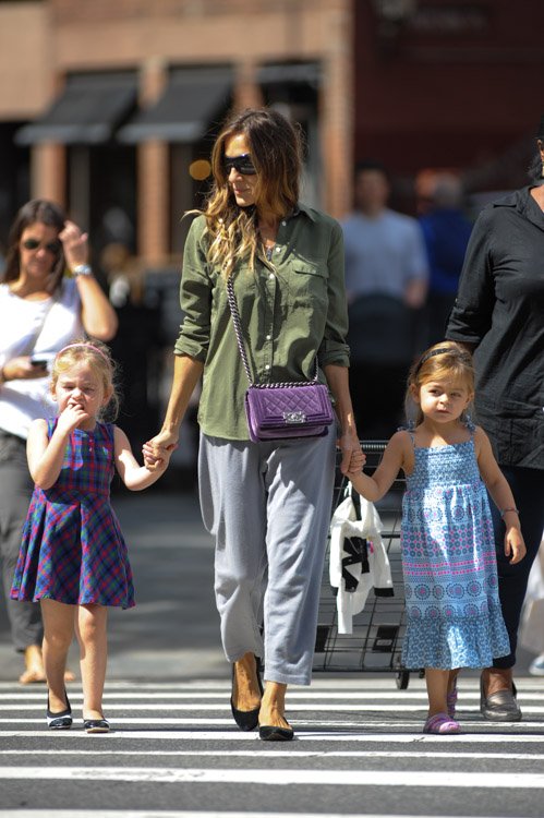 Reference image illustrating Sarah Jessica Parker’s Purple Velvet Chanel Boy Bag: A Fall 2012 Runway Icon Spotted in the West Village