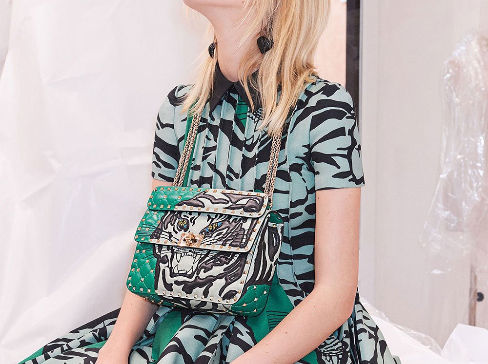 Reference image illustrating Valentino Pre-Fall 2018 Handbags: Rockstud Spikes and Bold New VLTN Logo Bags