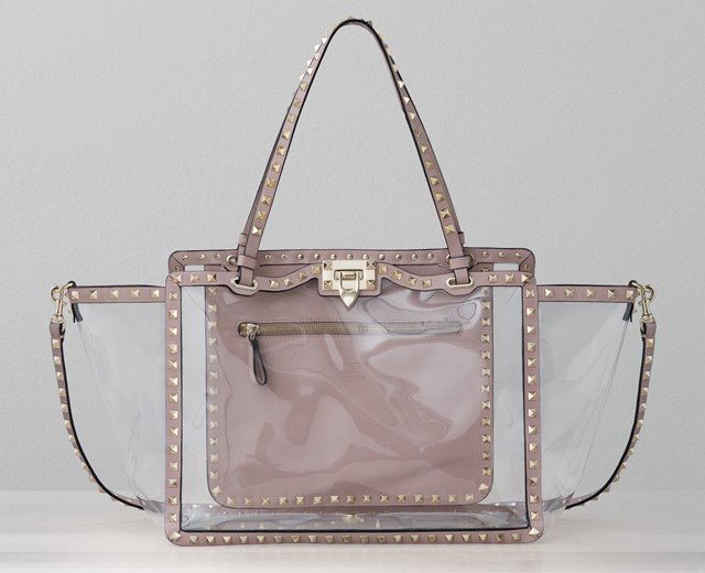 Reference image illustrating Valentino Rockstud Naked Collection: Transparent PVC Luxury Handbags and Shoes