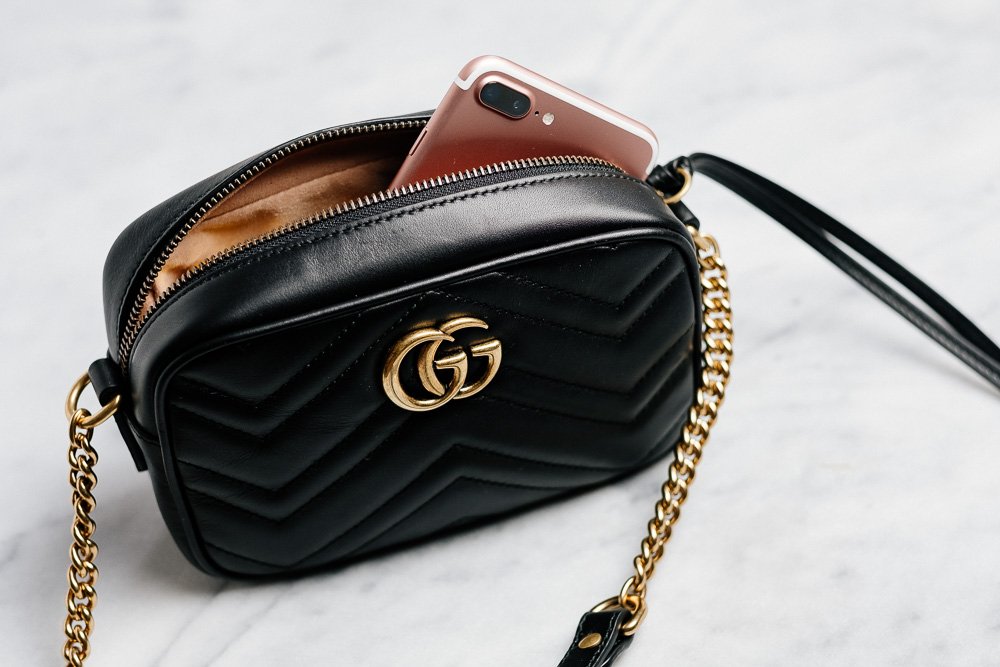Reference image illustrating What Fits Inside the Gucci GG Marmont Mini Matelassé Camera Bag: A Real-Life Packing Test