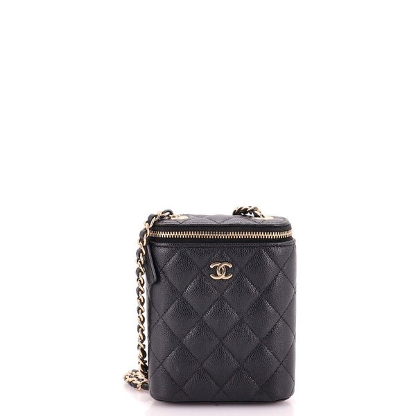 Reference image illustrating Chanel Vertical Classic Vanity Case with Chain Quilted Caviar Small: A Collector’s Guide