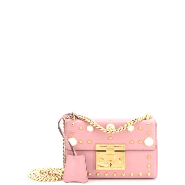 Reference image illustrating Gucci Pearly Padlock Shoulder Bag Studded Leather Small: A Pre-Loved Icon