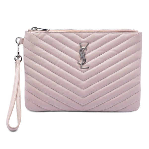Reference image illustrating Saint Laurent Classic Monogram Wristlet Pouch Matelasse Chevron Leather Small: A Comprehensive Guide